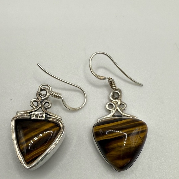 Tigers Eye Triangle Shaped Earrings - Picture 3 of 3